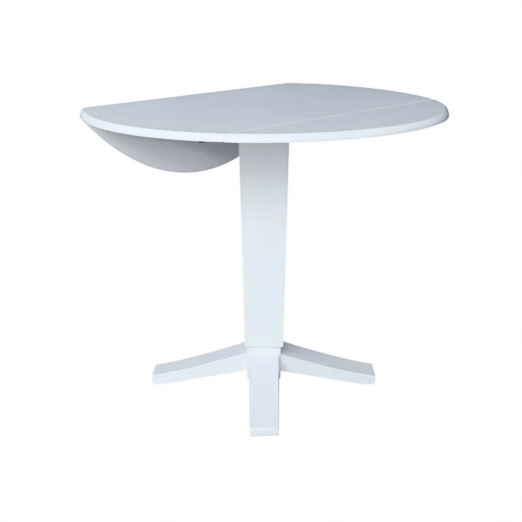 42" Round Solid Wood Dual Drop Leaf Pedestal Dining Table in White I557