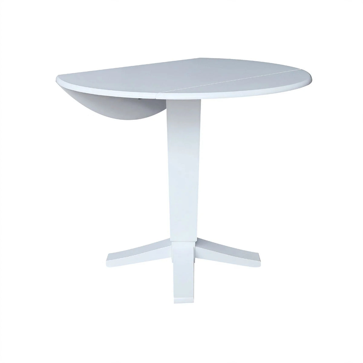 42" Round Solid Wood Dual Drop Leaf Pedestal Dining Table in White I557