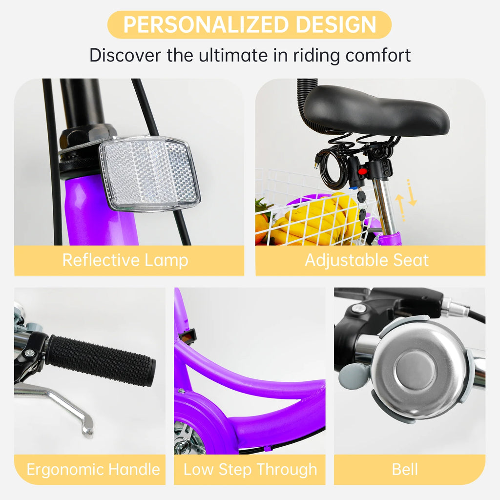 24 Purple 7-Speed Adult Tricycle with Seat and Rear Basket Y319