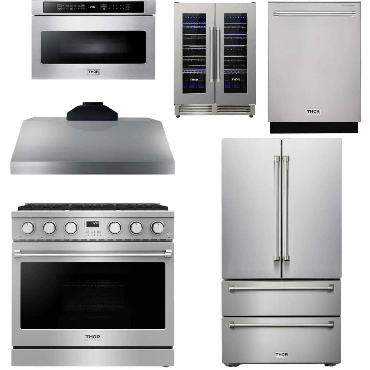 36 Gas Range, Range Hood, Refrigerator, Dishwasher, Microwave and Wine Cooler P6280
