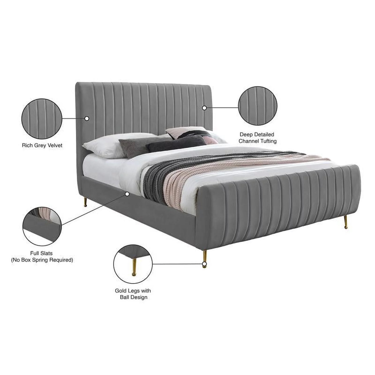 Gray Velvet Queen Bed Y564551