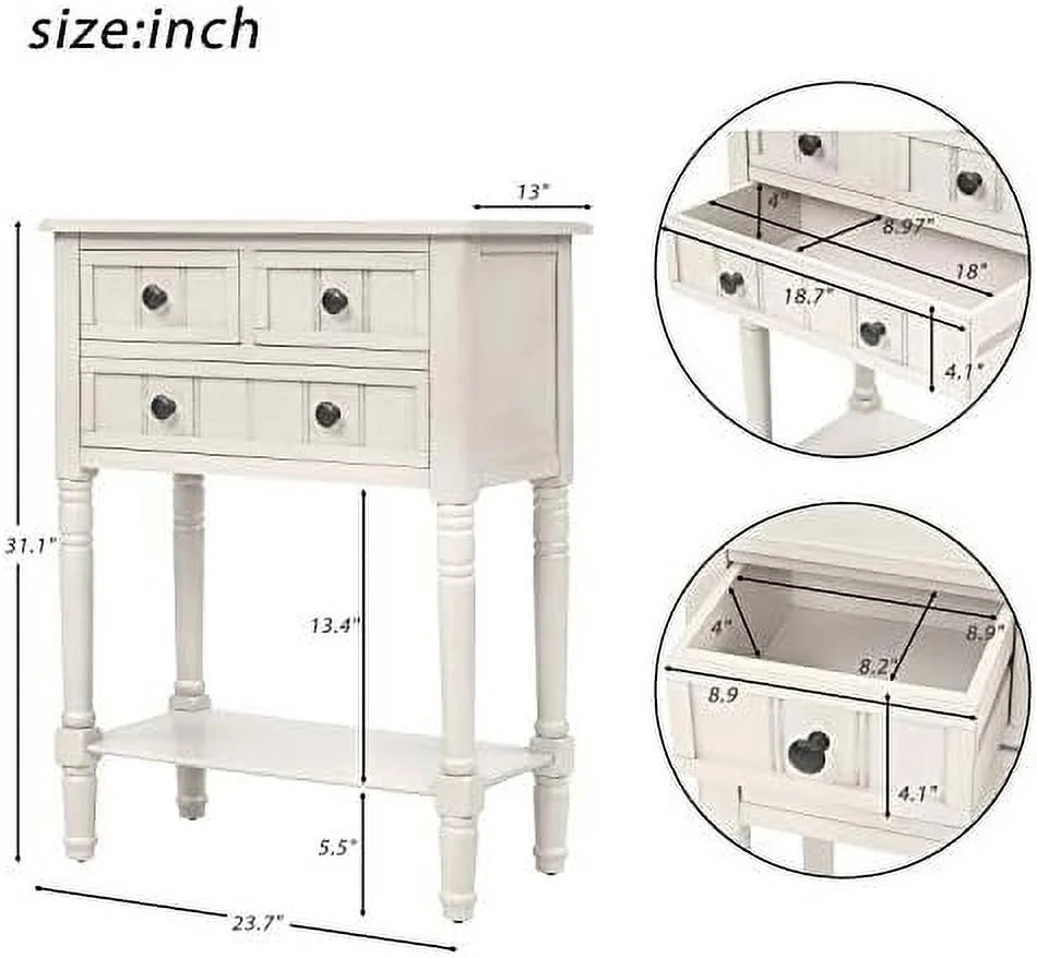 Narrow Console Sofa Table 3 Drawers Ivory White T75640