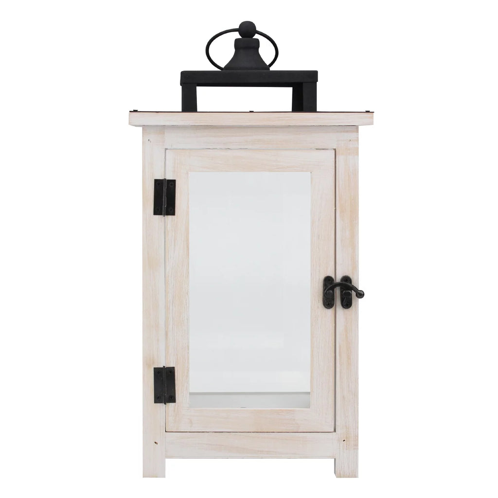 Large White Wood & Metal Decorative Lantern D40298