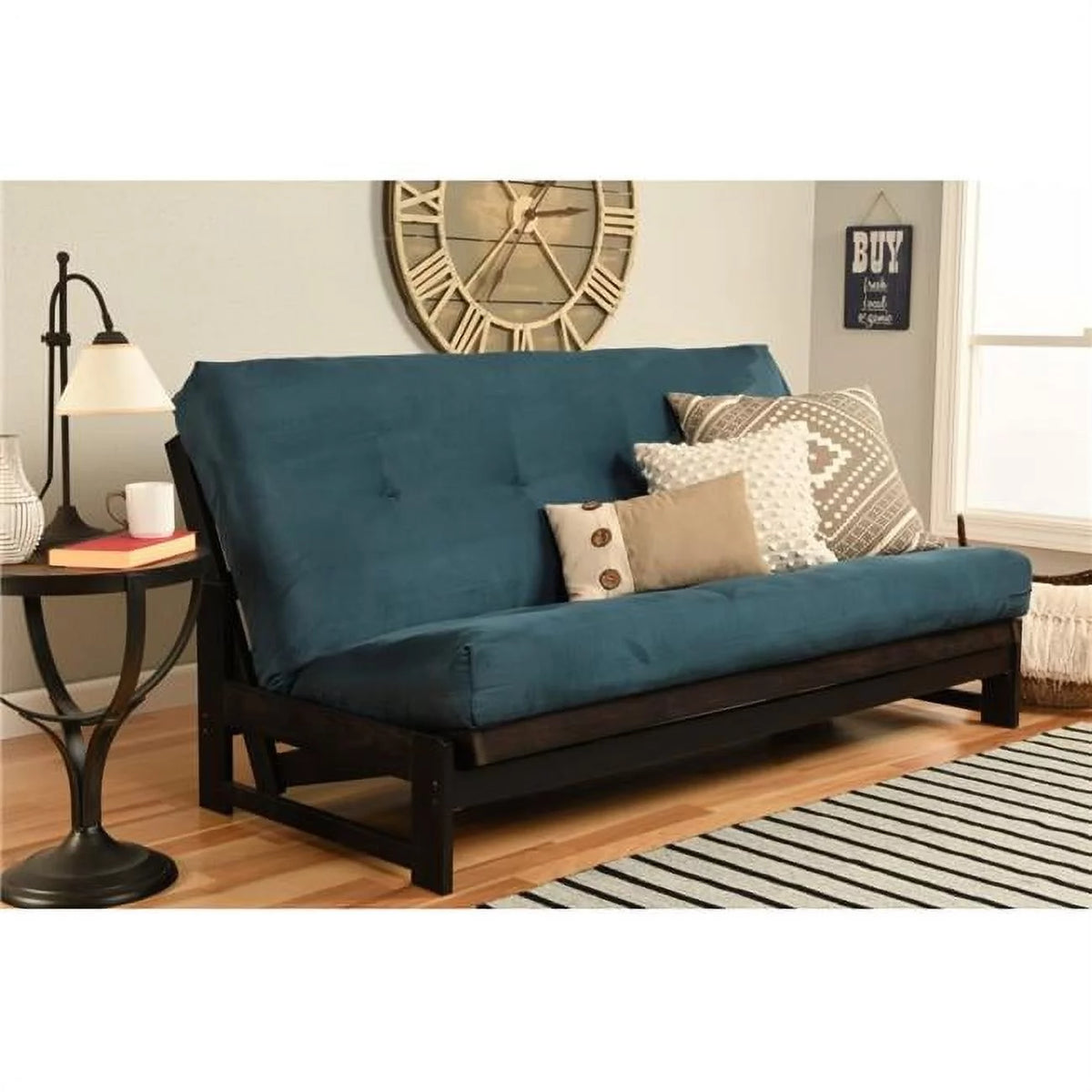Mocha Full Size Futon Frame with Navy Mattress P903341