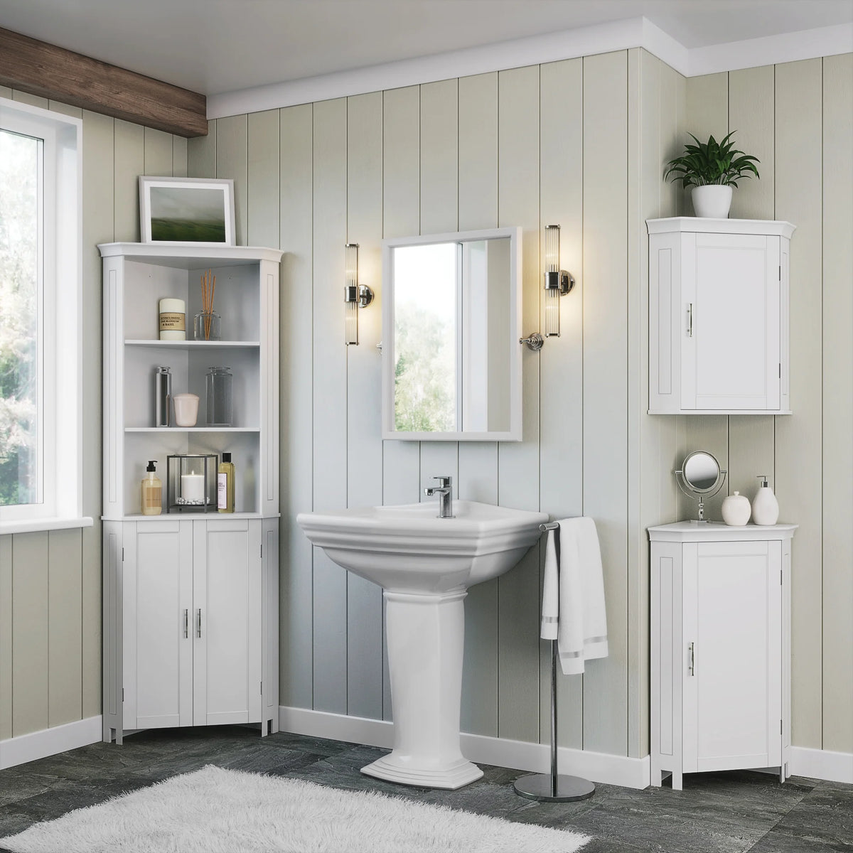 White Two-Door Corner Cabinet D549