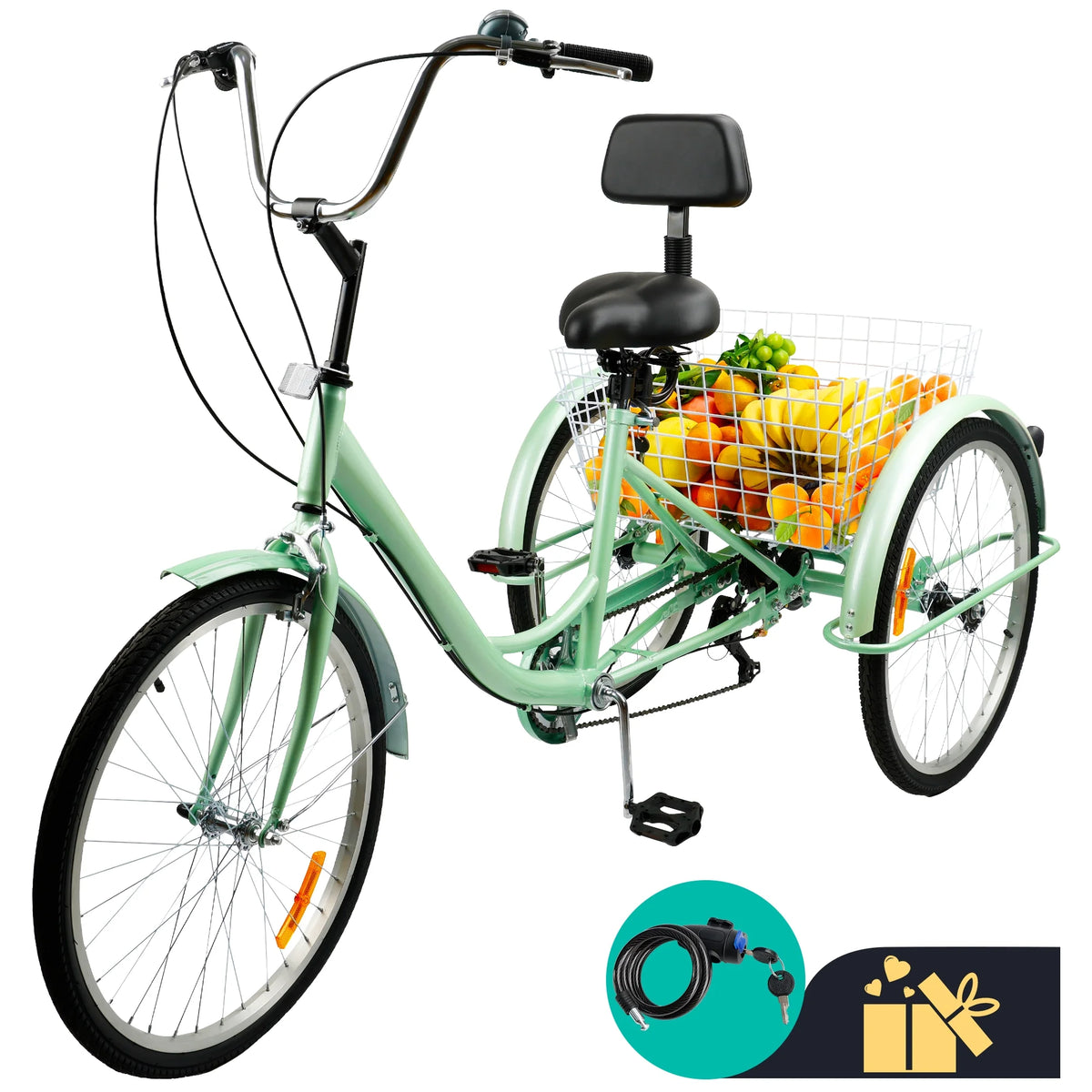 24 Purple 7-Speed Adult Tricycle with Seat and Rear Basket Y319