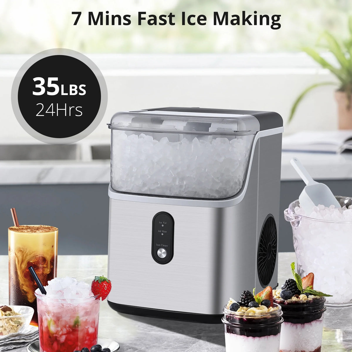Nugget Ice Maker Countertop Self-Cleaning Stainless Steel J54112