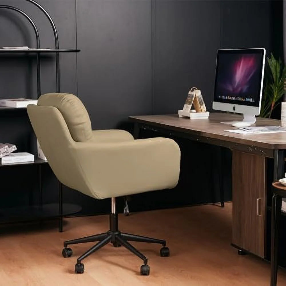 Beige PU Leather Office Chair with Pillow U7159