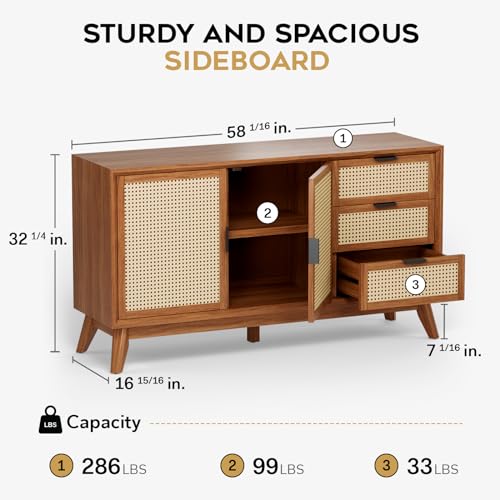 Solid Wood Sideboard with 2 Doors and 3 Drawers S76628