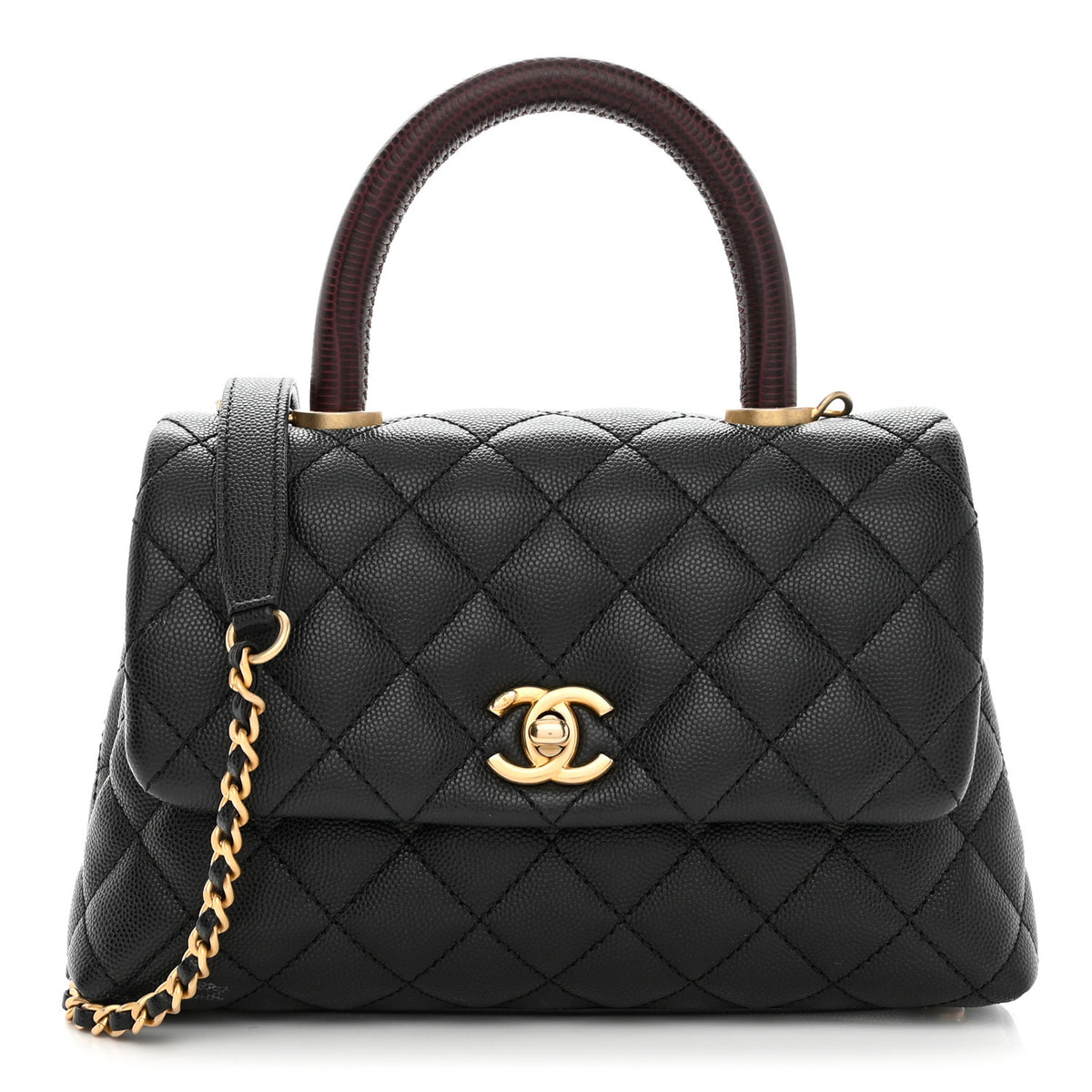 Black Lizard Embossed Quilted Mini Flap H54453