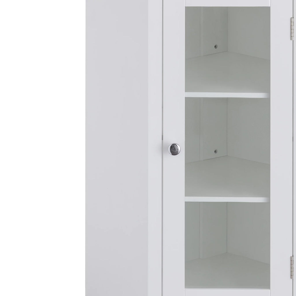 Wooden Corner Floor Cabinet with Glass Door White L173004