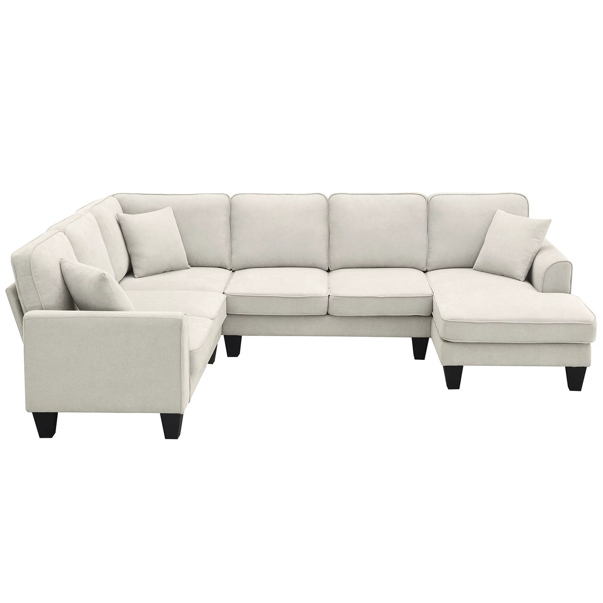 Beige U-Shaped 7-Seater Sectional Couch with Chaise A42793