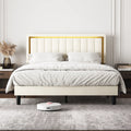 Upholstered Platform Bed Frame with Gold Trim Full Size Fabric Bed D63504
