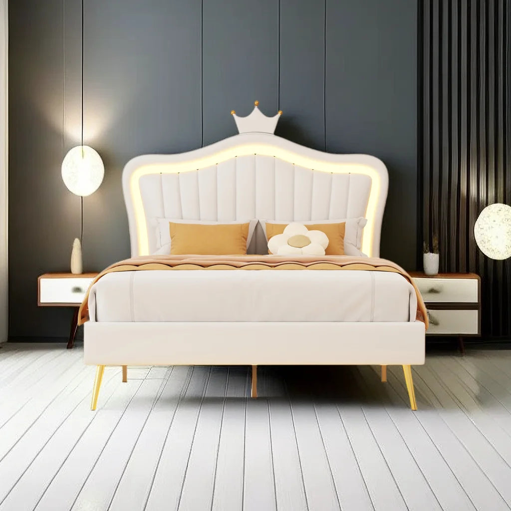 Full Size Upholstered Bed Frame with LED Lights O8980