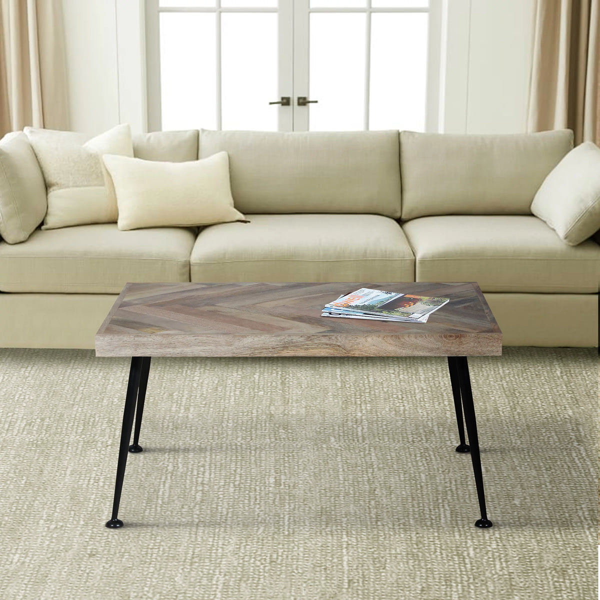 36 Inch Rectangular Mango Wood Coffee Table U596
