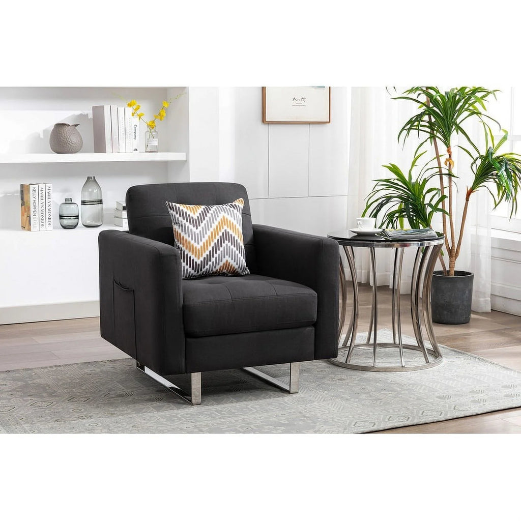 Linen Fabric Armchair with Metal Legs and Pillow Y26529