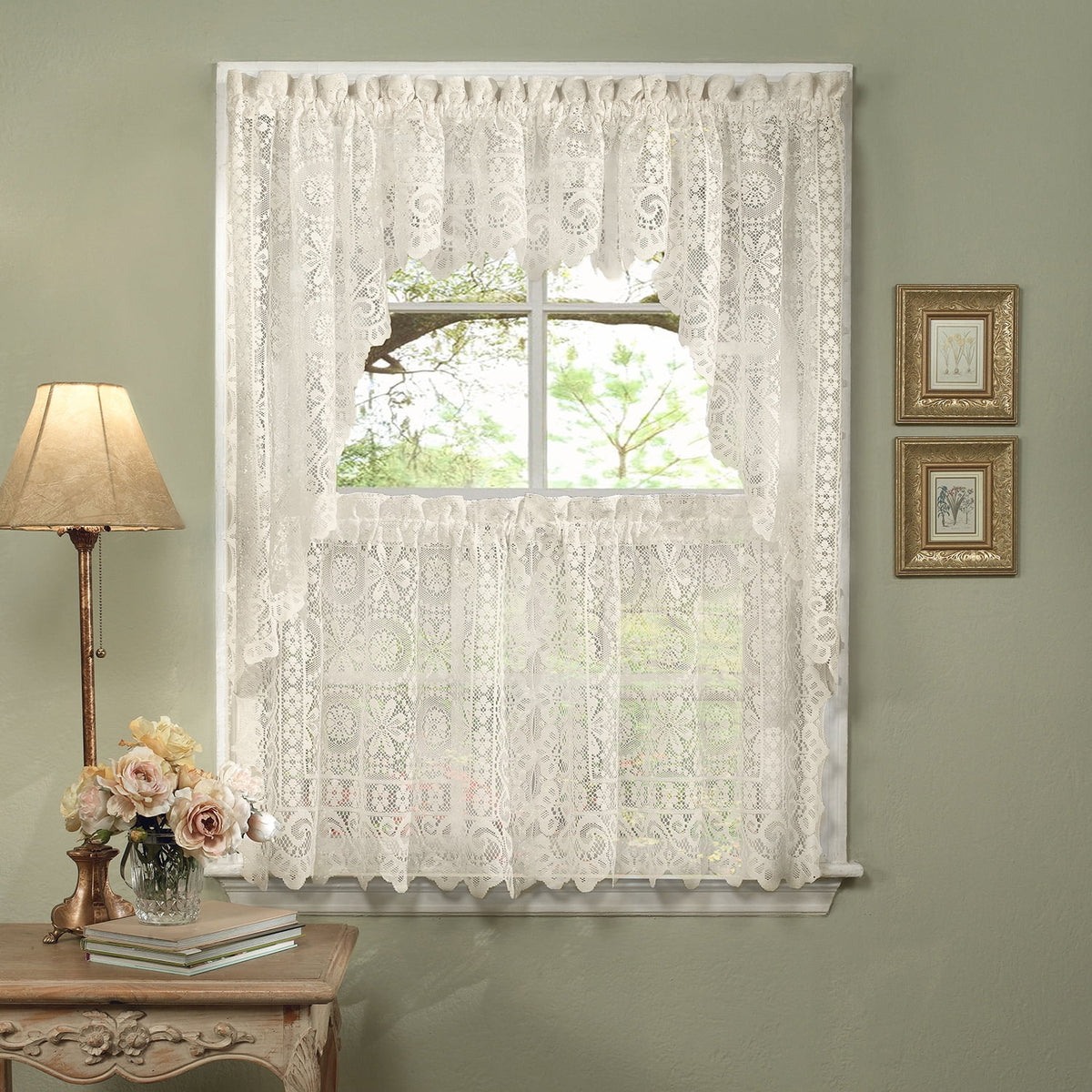 Floral Kitchen Curtain Tier Pair, Valance & Swag Set V494784