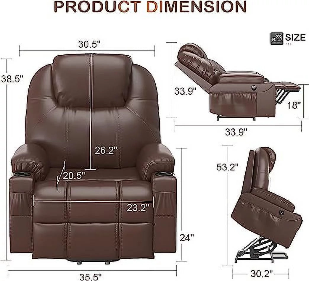 Brown Dual Motor Power Lift Recliner with Massage and Heat H679