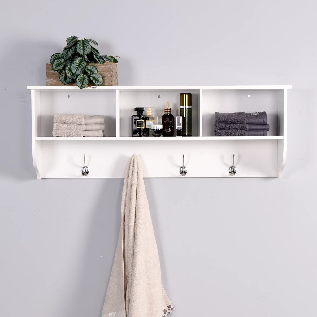 White Wall Mounted Coat Rack with 4 Dual Hooks H973835