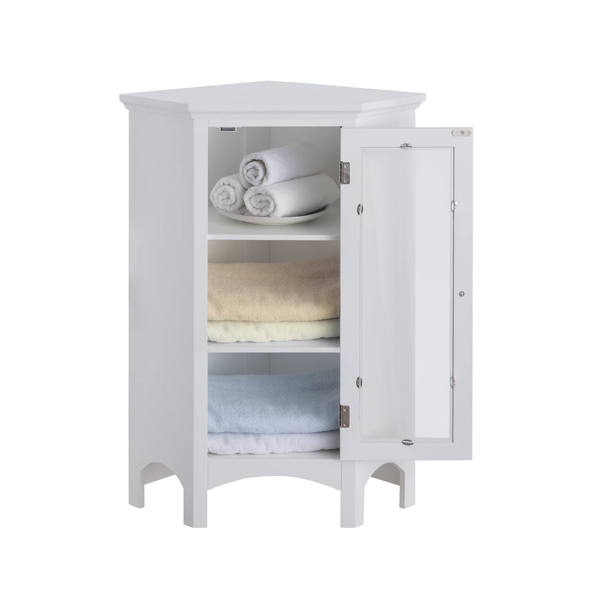 Wooden Corner Floor Cabinet with Glass Door White L173004