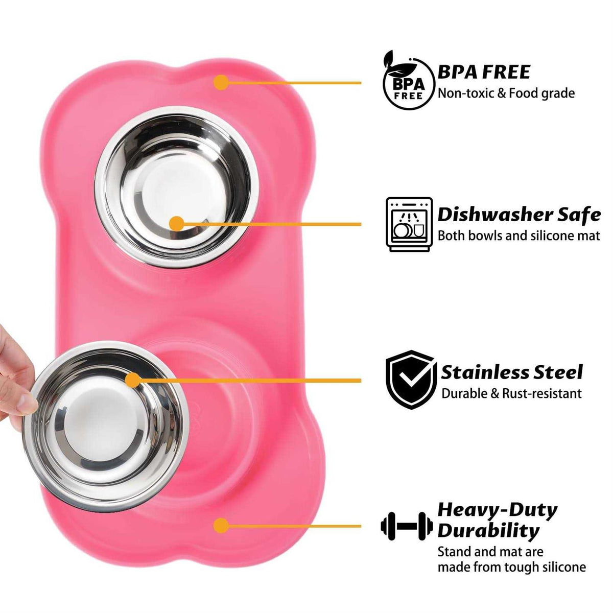 2 Stainless Steel Dog Bowl with Non-Skid Silicone Mat and Food Scoop Z2936