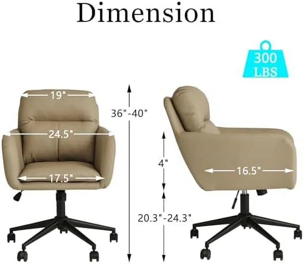 Beige PU Leather Office Chair with Pillow U7159