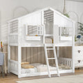 White Wood Bunk Bed with Roof and Window V721452