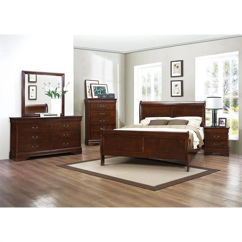 Brown Cherry 2-Drawer Wood Nightstand K976