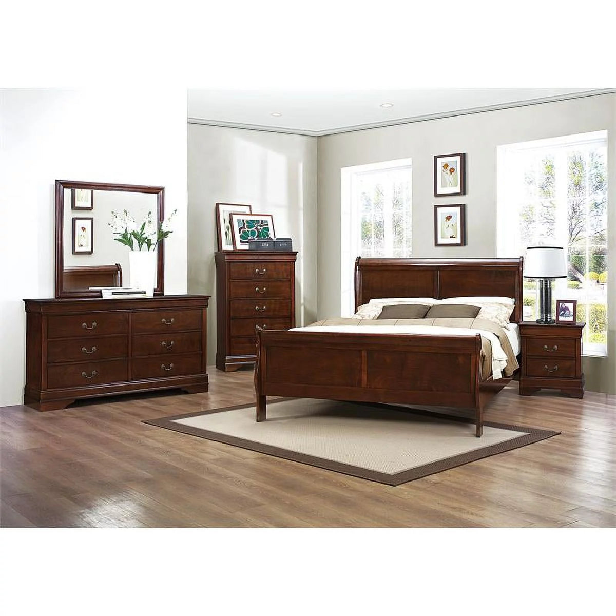 Brown Cherry 2-Drawer Wood Nightstand K976