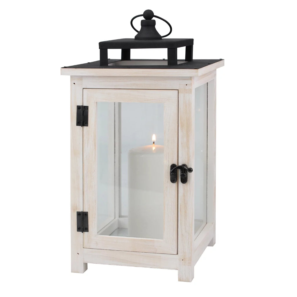 Large White Wood & Metal Decorative Lantern D40298