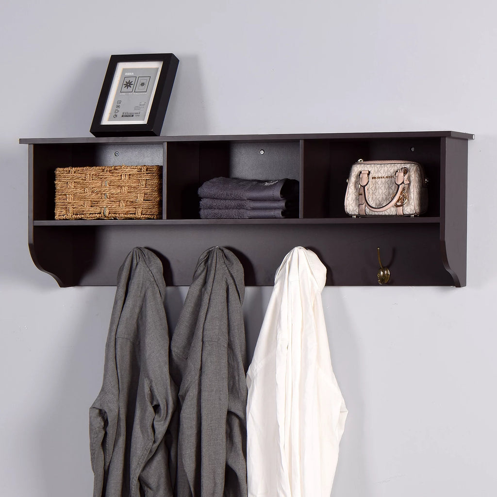 White Wall Mounted Coat Rack with 4 Dual Hooks H973835