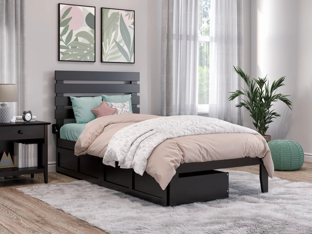 Twin Wood Platform Bed Frame with Set of 2 Storage Drawers D280402