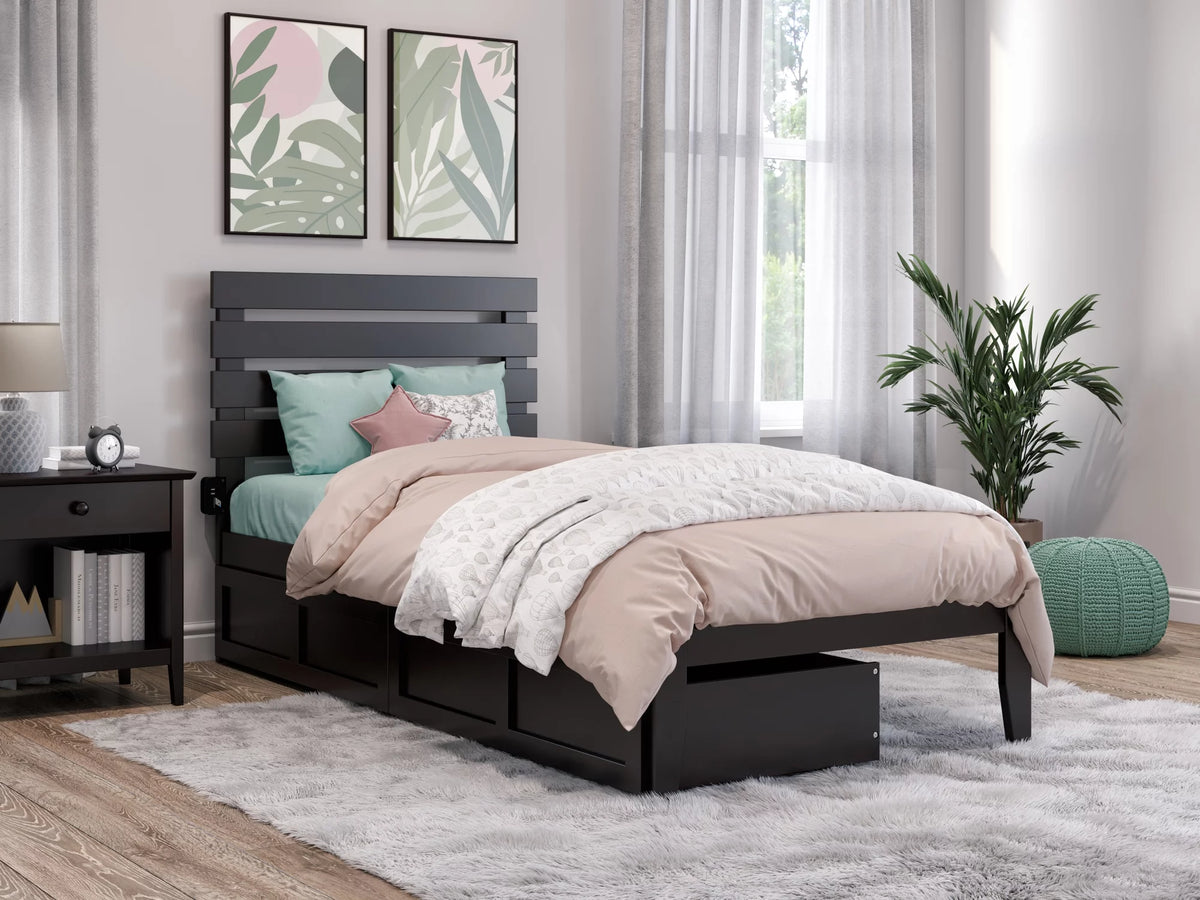 Twin Wood Platform Bed Frame with Set of 2 Storage Drawers D280402