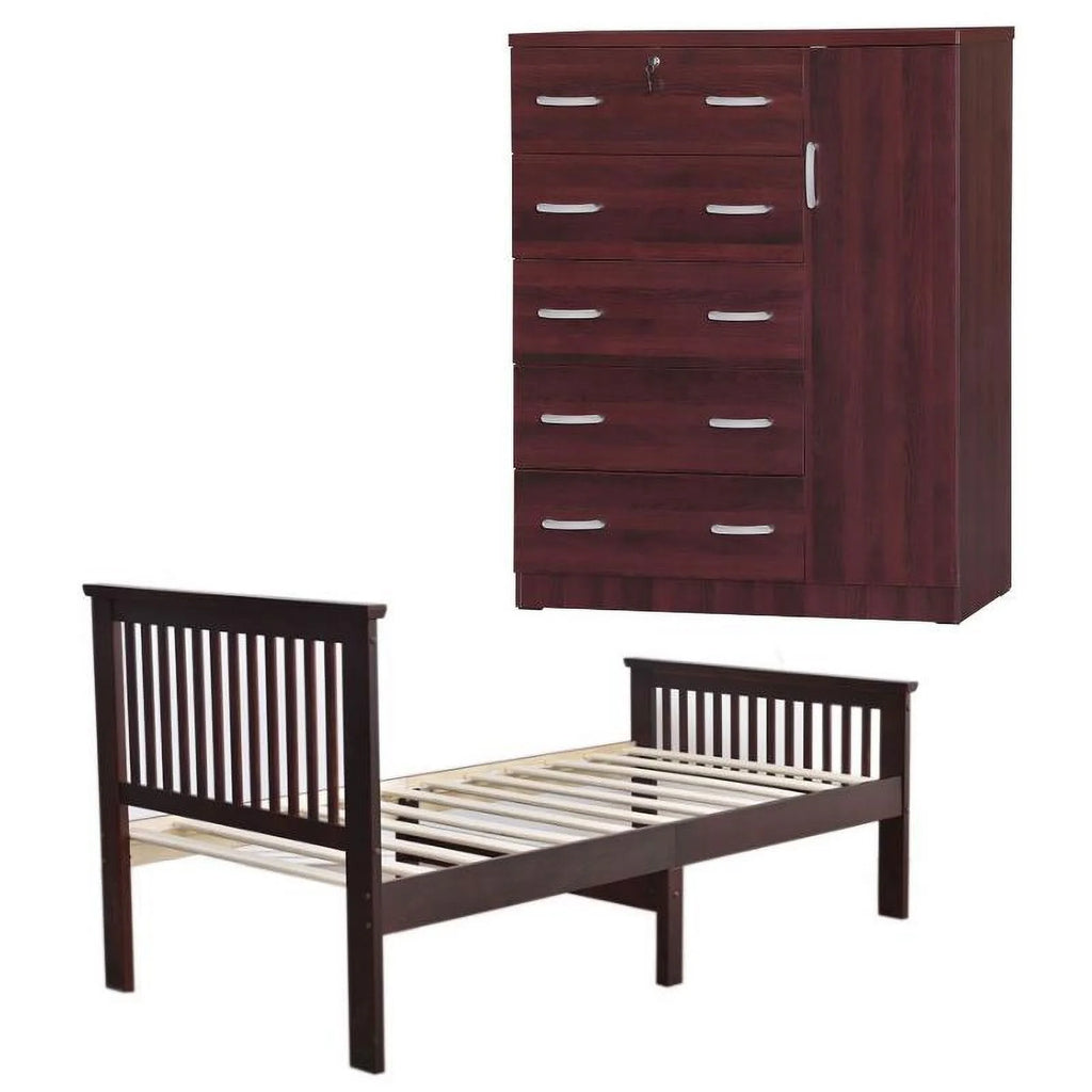 Pine Twin Bed and Tall Chest Wardrobe B1061