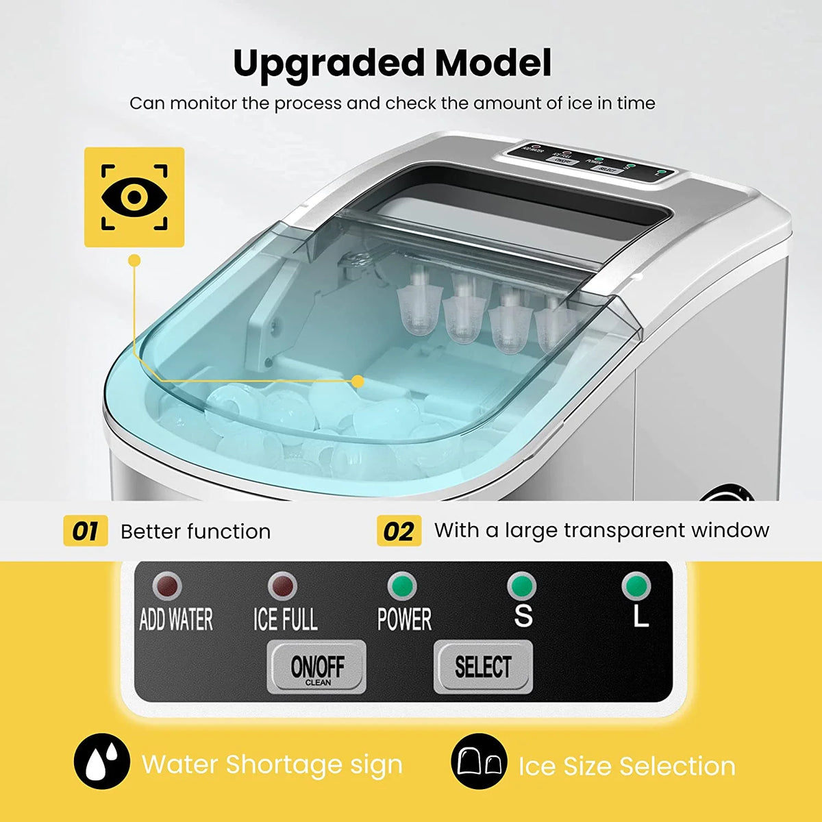 Countertop Ice Maker 27Lbs/24H Self-Cleaning with Scoop, Silver E55132