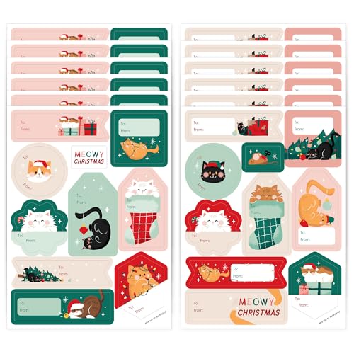 Cat Christmas Gift Tag Stickers, 120 Stickers N47091