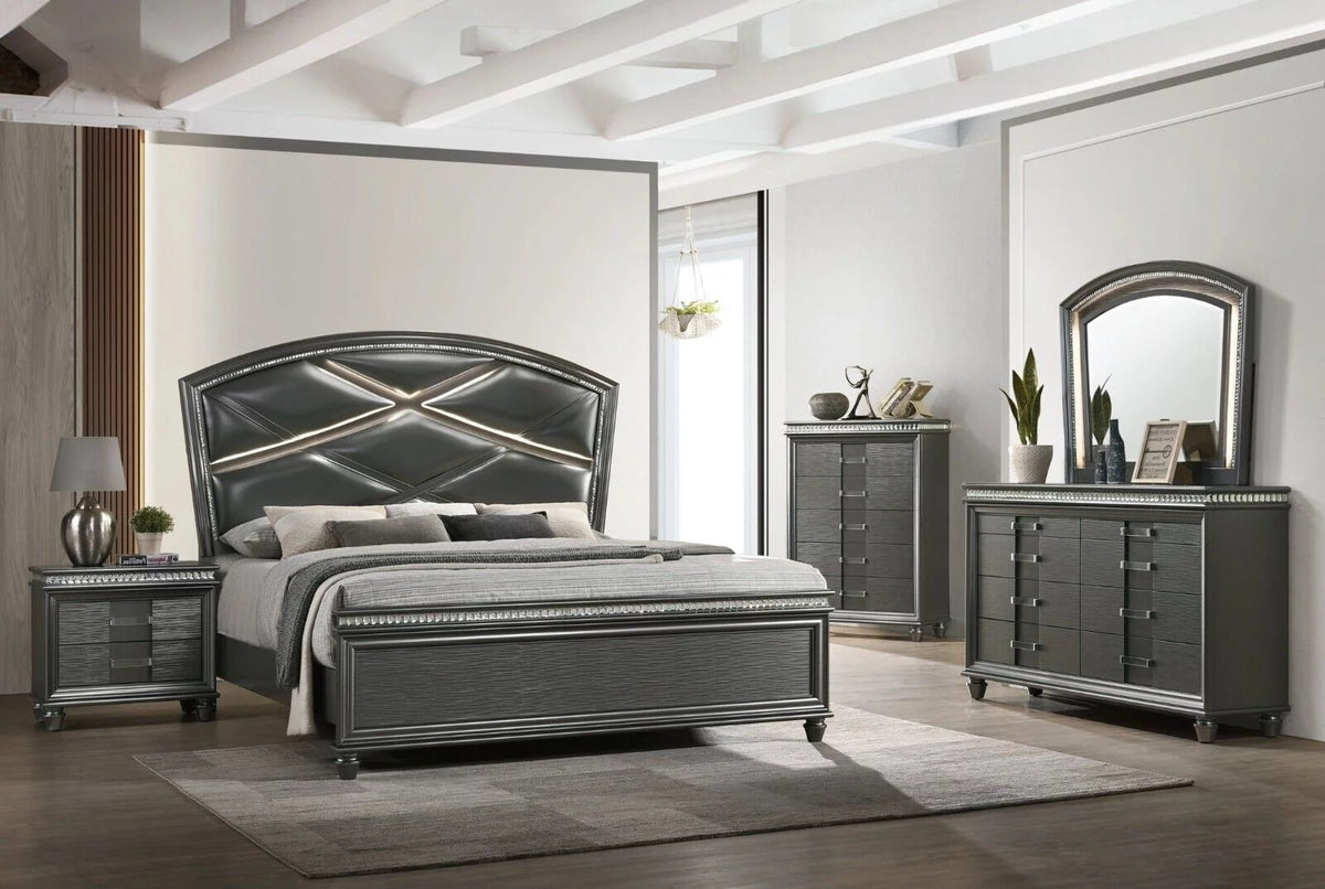 5pc Bedroom Furniture Set King Bed Dresser Mirror Nightstand J349