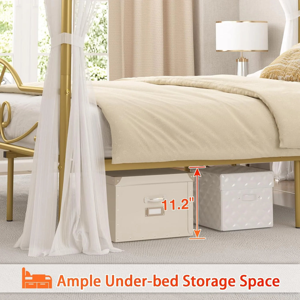 Full Size Gold Metal Canopy Bed Frame with Headboard and Footboard D849