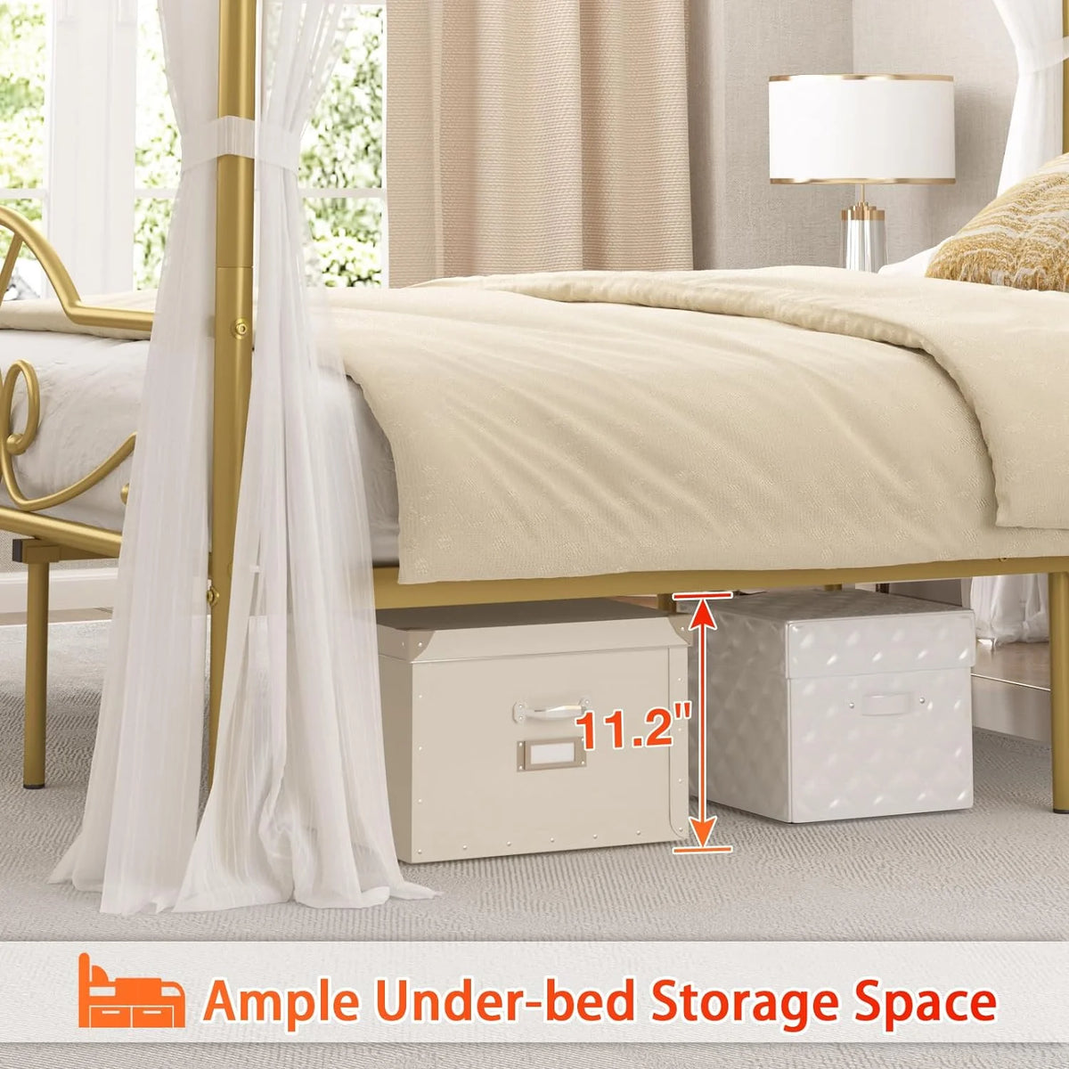 Full Size Gold Metal Canopy Bed Frame with Headboard and Footboard D849