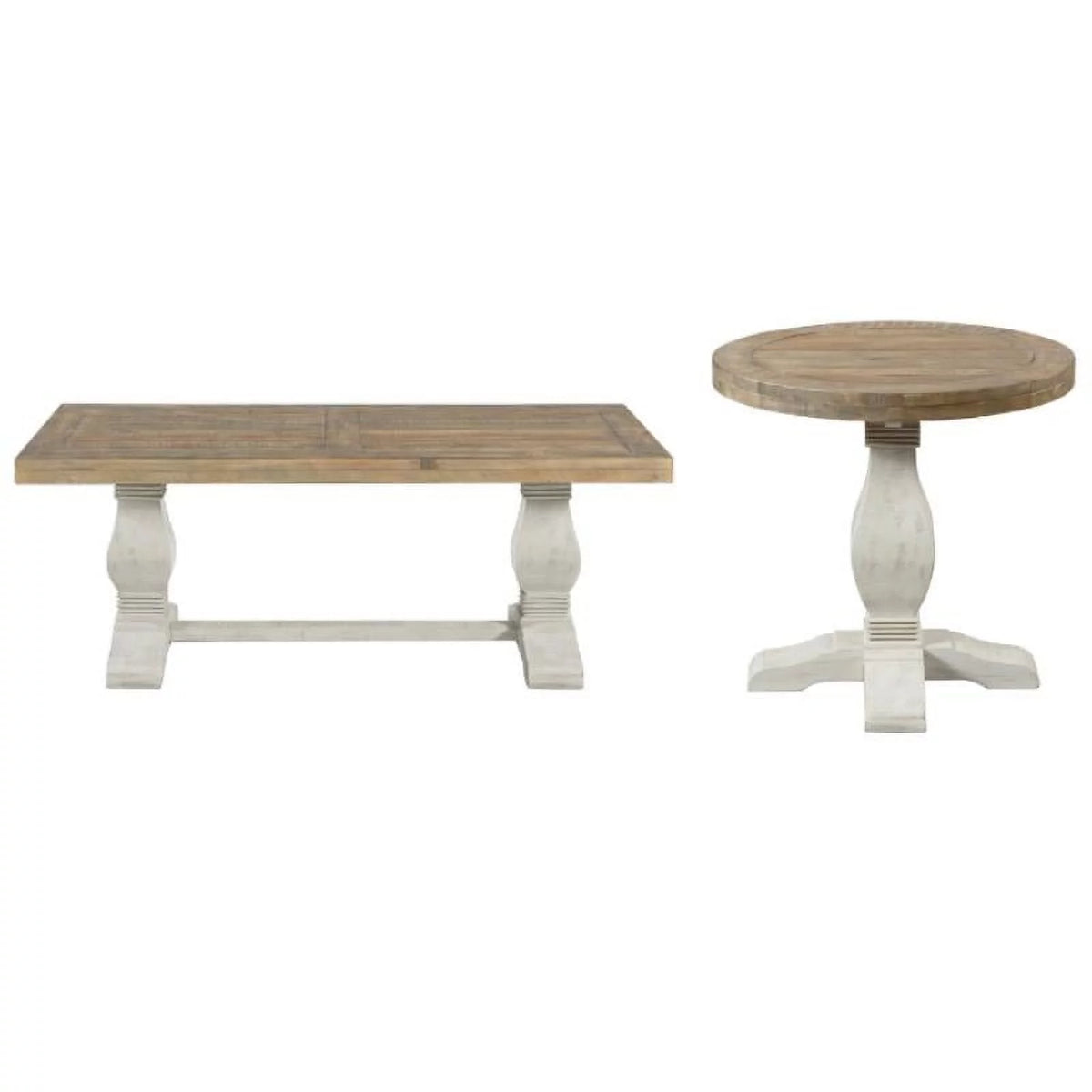 White 2-Piece Solid Wood Coffee Table & End Table Set Y6916