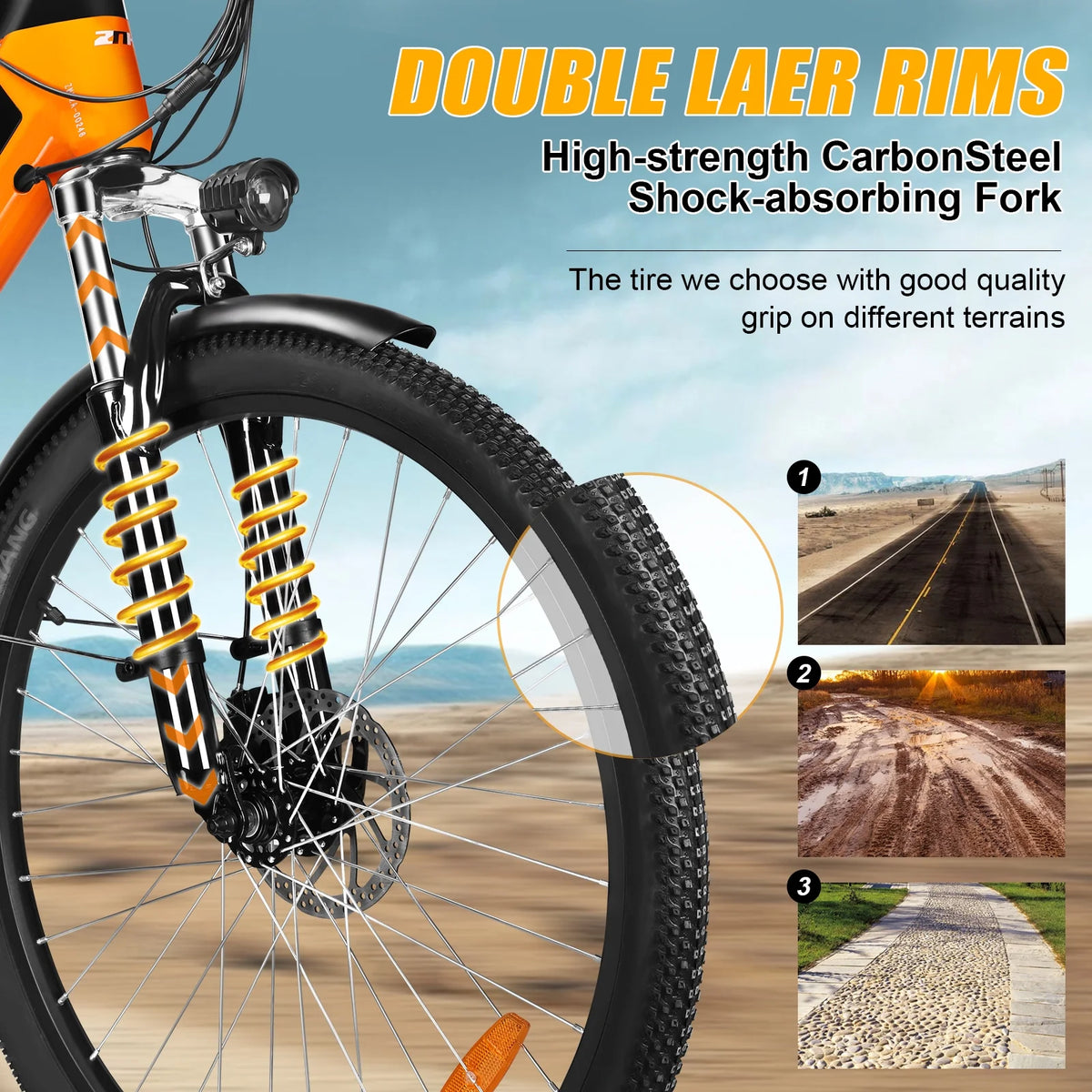 26'' Electric Mountain Bike 350W Removable Battery 7 Speeds Orange V126520