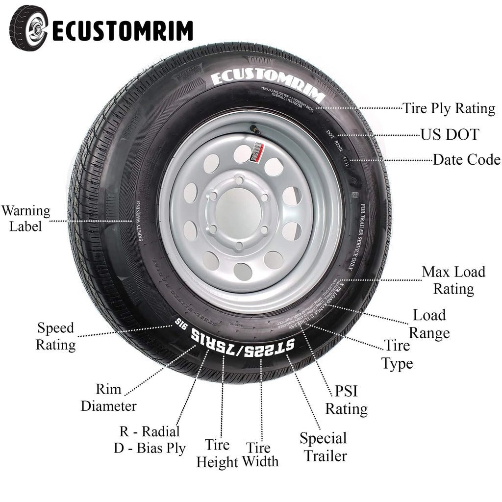 Two Trailer Tires Rims ST185/80D13 5 Lug Galvanized Spoke Wheel Q884