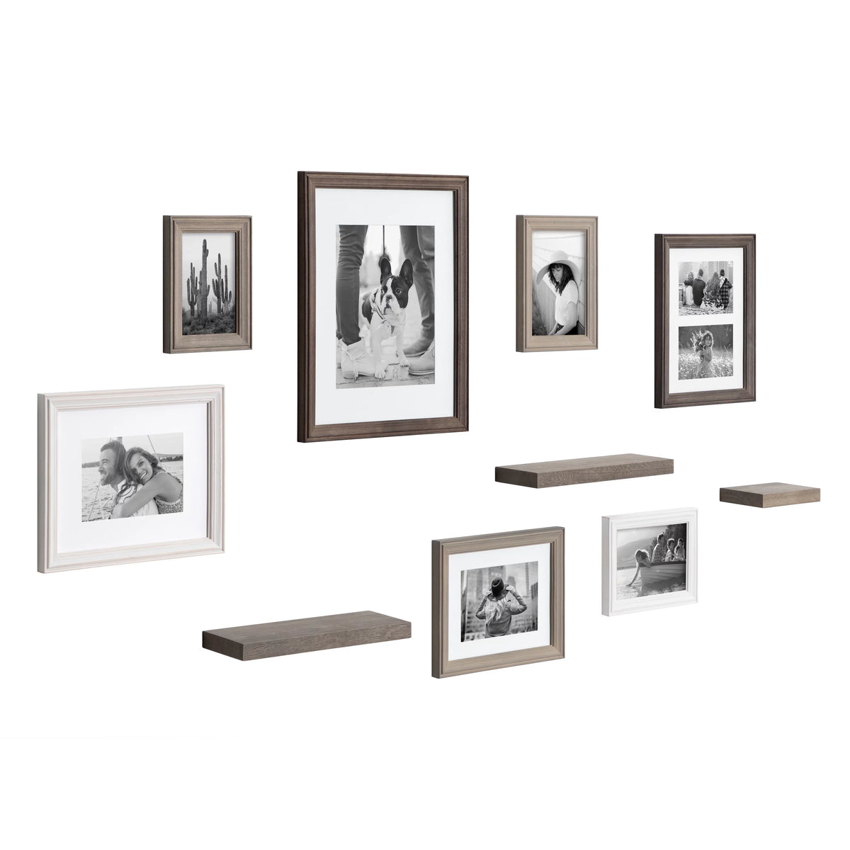 Gray and White Gallery Wall Frame and Shelf Kit, Set of 10 I445