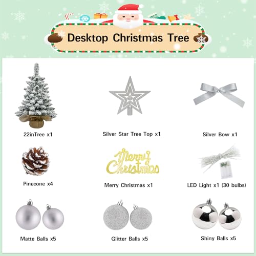 White 22 Inch Mini Artificial Christmas Tree with Lights S58664
