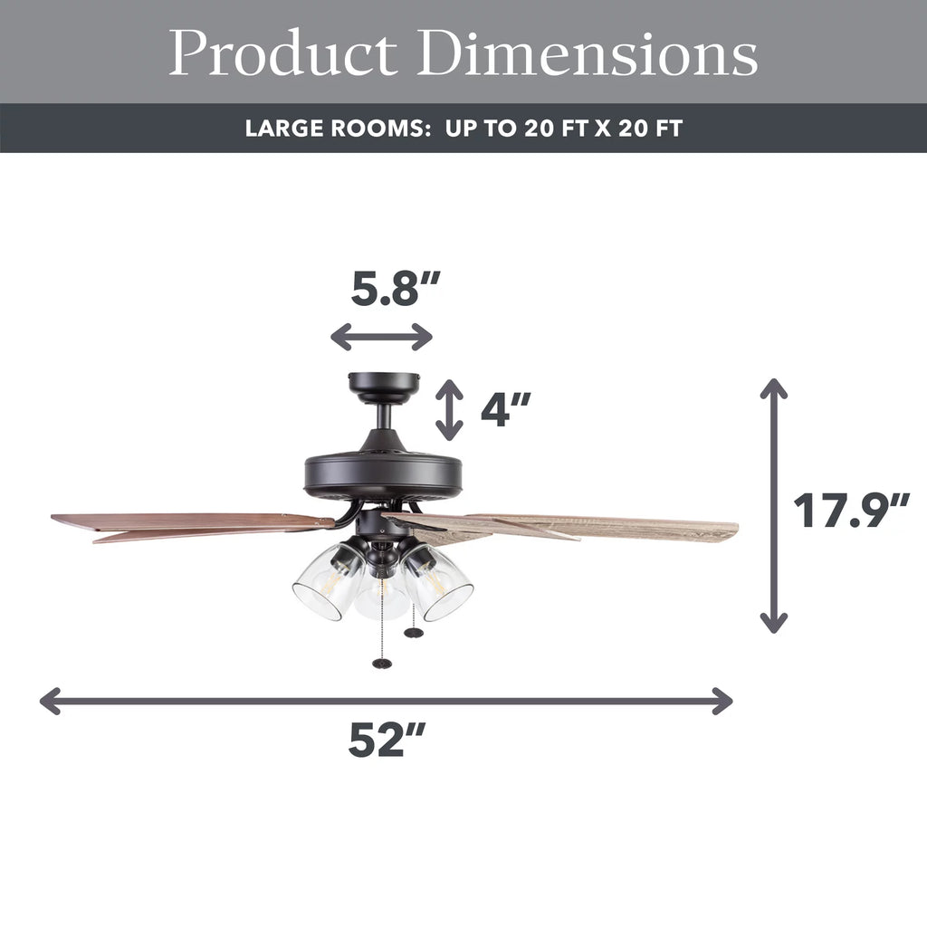 52" 5 Blade Oil-Rubbed Bronze Ceiling Fan with 3 Lights N968