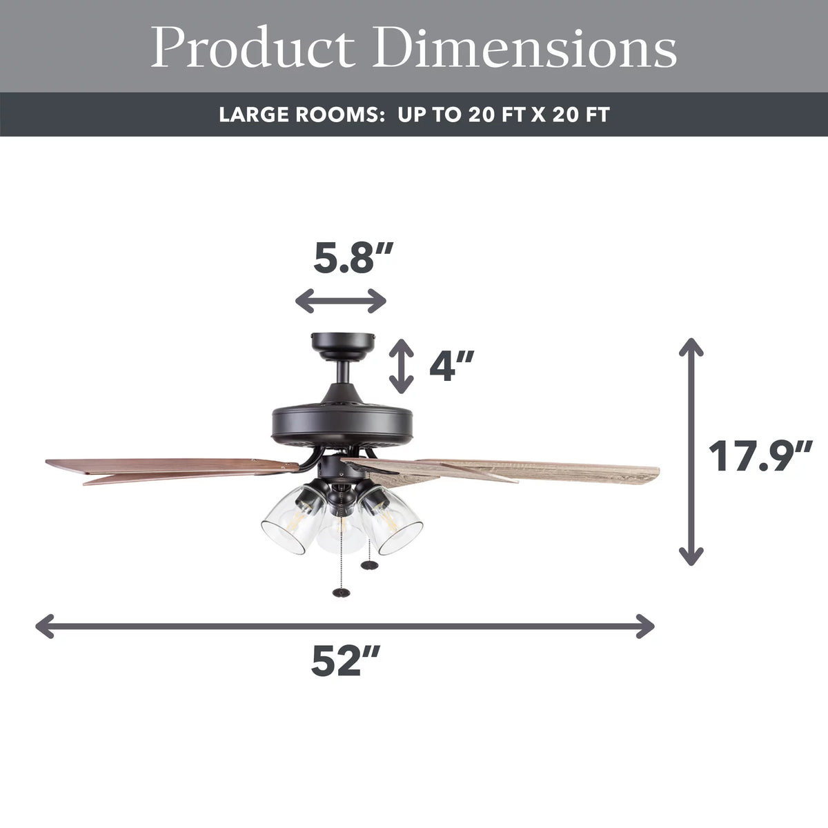52" 5 Blade Oil-Rubbed Bronze Ceiling Fan with 3 Lights N968