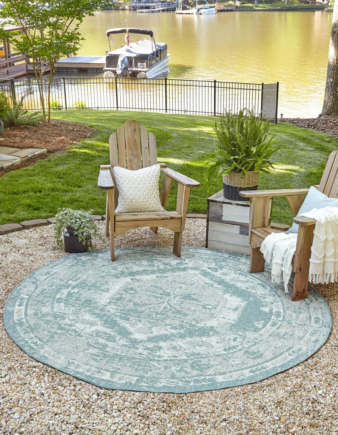 Aqua Ivory Round Medallion Traditional Rug C619717