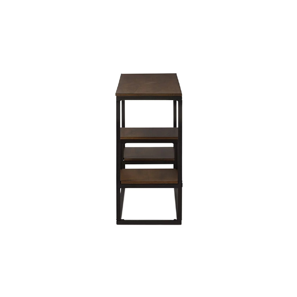 Antique Black Metal Distressed Wood Console Table G3854