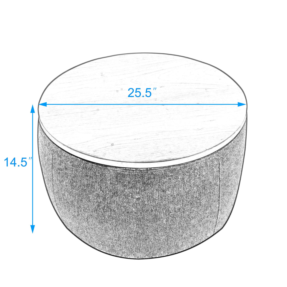Round Storage Ottoman with Wood Cover S868