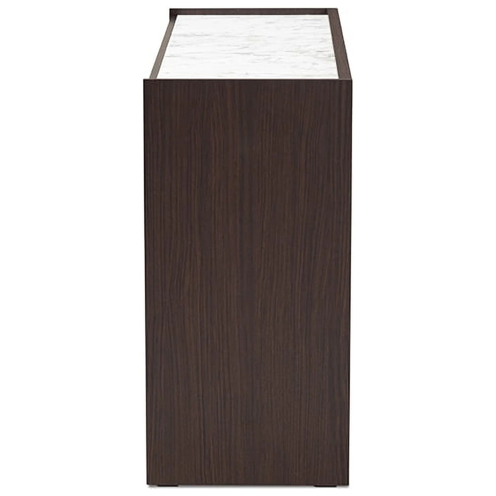 Dark Brown Gold Wood 6-Drawer Dresser with Faux Marble Top L123051